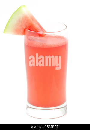 Glass of freshly made watermelon juice isolated on a white background. Stock Photo