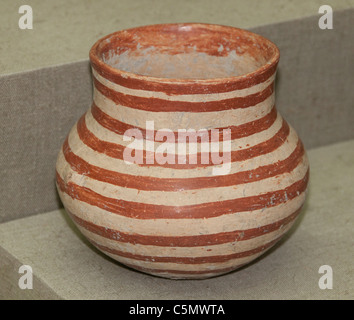 PAINTED POT Baked clay Early Chalcolithic Period, second half of 6th millennium B.C. Hacilar Burdur Turkey Turkish Stock Photo