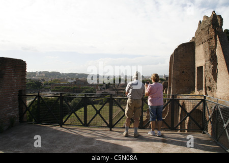 old elderly senior couple at the palatine hill in rome italy Stock Photo