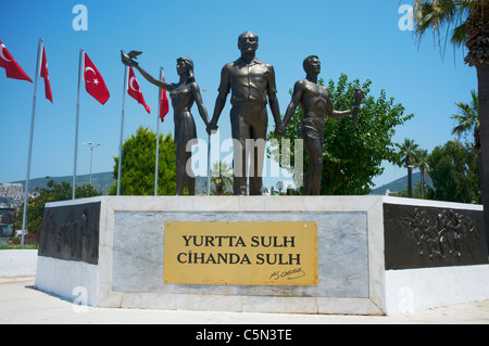 Monument of Ataturk and Youth, Yurtta sulh, cihanda sulh, Peace at home, peace in the world, Kusadasi Turkey Stock Photo