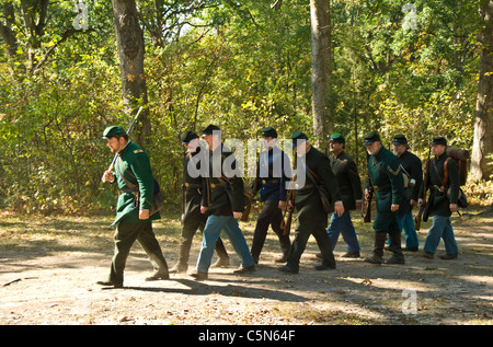 American Civil War reenactment is an effort to recreate the appearance of a particular battle or other event. Stock Photo