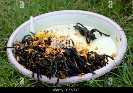 Fried tarantulas for sale in Skuon, Cambodia Stock Photo