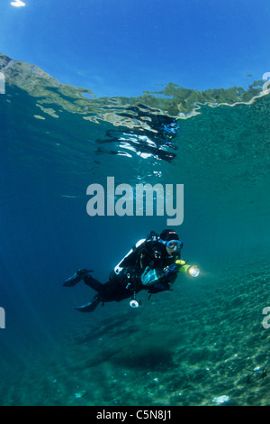 Scuba Diving in Lake Tremorgio, Ticino, Switzerland Stock Photo