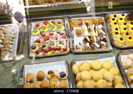 Cakes on sale at an Italian pasticceria. Stock Photo