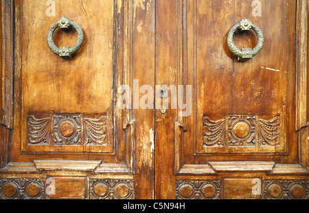 Old wooden doors in Teramo, Italy. Stock Photo