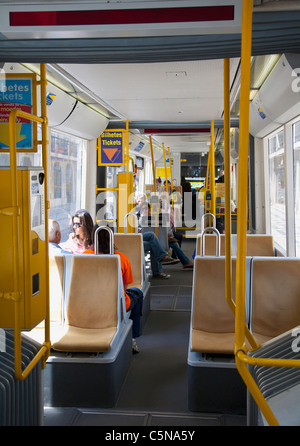 Inside tram in Lisbon Stock Photo