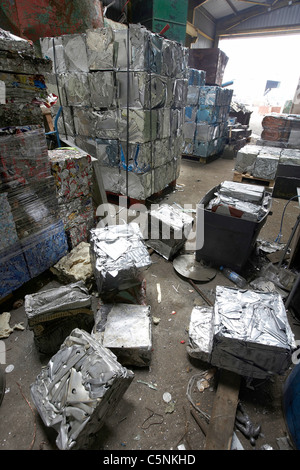 Aluminium bales ready for recycling in a scrapyard, uk Stock Photo