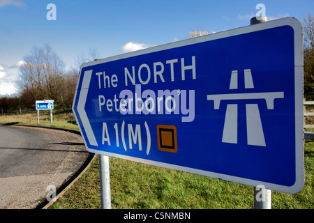 Blue motorway signs to the A1M Stock Photo - Alamy