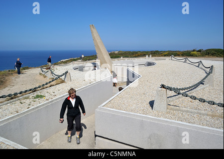 Tourists visiting the Memorial de L'Aéronautique Navale at the Cap de la Chèvre, Finistère, Brittany, France Stock Photo