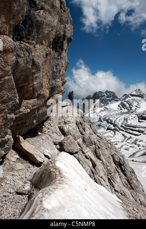 Climber on the Via Ferrata route Sentiero Alfredo Benini in the Brenta Dolomites Stock Photo