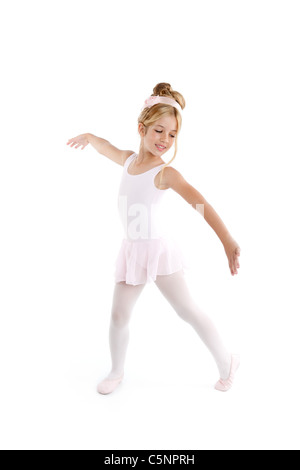 Ballerina little ballet children dancer dancing isolated on white background Stock Photo