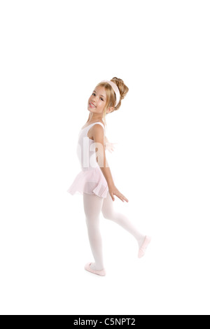 Ballerina little ballet children dancer dancing isolated on white background Stock Photo