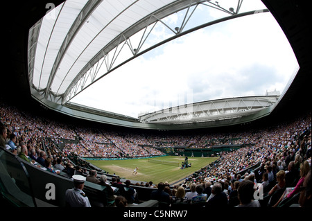 General view of Centre Court during the Ladies Singles Final at the 2011 Wimbledon Tennis Championships Stock Photo