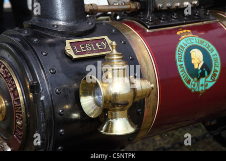 A close up of a lamp on A scale model of steam traction engine Stock Photo