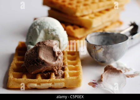 Soft Toast waffles with ice cream Stock Photo