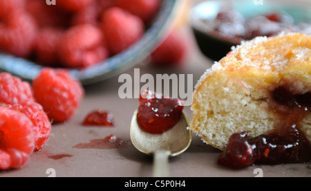 Raspberry jam doughnut Stock Photo