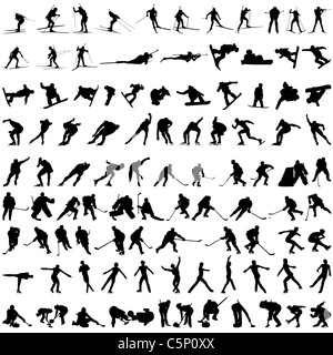 Set of winter sport silhouettes. Vector illustration. Stock Photo