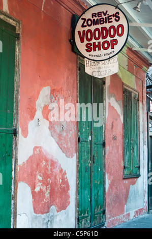 Closed storefront of Rev. Zombie's Voodoo Shop. French Quarter New Orleans. Stock Photo