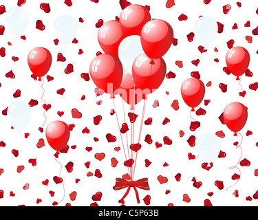 Beautiful balloons in the air on seamless hearts backgrond. Vector illustration. Stock Photo