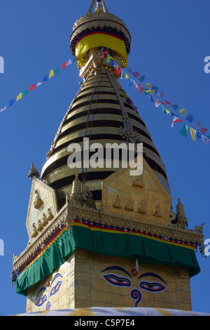 The all seeing eyes of Buddha looking out over the Swayambhunath temple (monkey temple), Kathmandu, Nepal, Asia Stock Photo