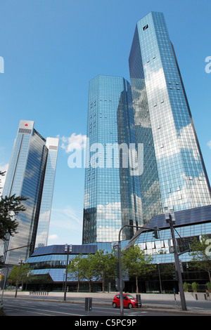 Deutsche Bank and Sparkasse Headquarters in Frankfurt (Main);  German Bank twin towers in Frankfurt; Editorial use only! Stock Photo