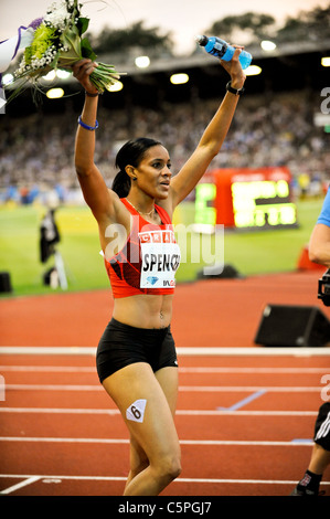 Stockholm 2011 07 29 DN-galan Diamond League - Kaliese Spencer JAM wins the 400 m hurdles - Stock Photo