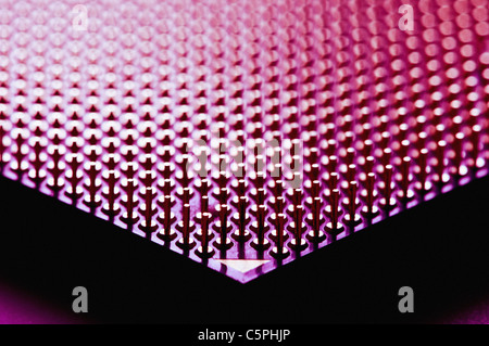 Close up of connector pins on microprocessor CPU Stock Photo