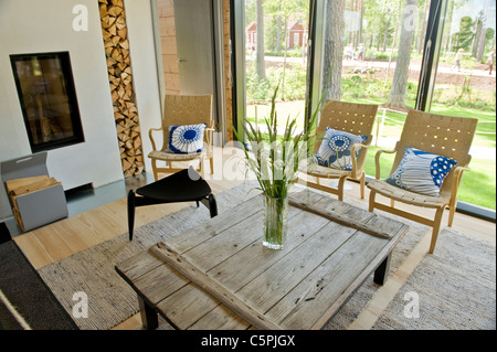 Traditional interior of Finnish summer wooden cottage Stock Photo - Alamy