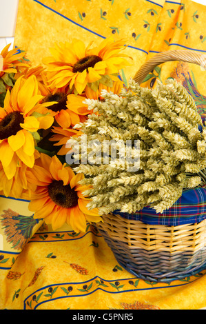 French still life with design from the Provence with sun flowers Stock Photo