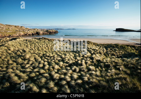 Sand dunes and marram grass beside Oldshoremore beach, near Kinlochbervie, Sutherland, Highland, Scotland, UK. Stock Photo