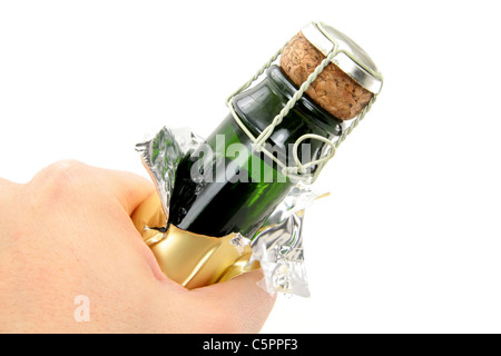 champagne bottle with white background close up shot Stock Photo