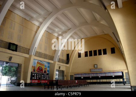 A train station interior exhibits unique architecture in Phnom Penh, Cambodia. Stock Photo