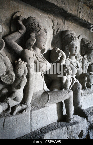 Cave temples, Rameshvara hindu temple (cave 21), 6th century, UNESCO World Heritage site, Ellora, India Stock Photo