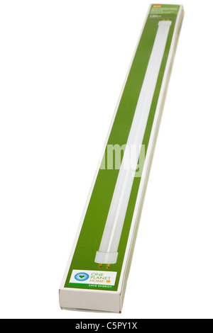 Long slimline boxed B&Q100 watt fluorescent replacement light tube. Stock Photo