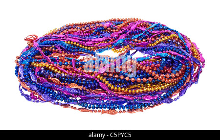 A variety of Mardi Gras Beads of bright colors and design - path included Stock Photo