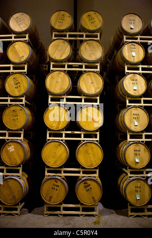 Stacked wine barrels, Napa Valley, California, United States of America Stock Photo