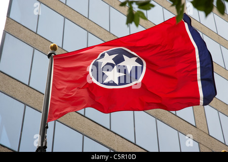 tennessee state flag flying outside office building in downtown Nashville Tennessee USA