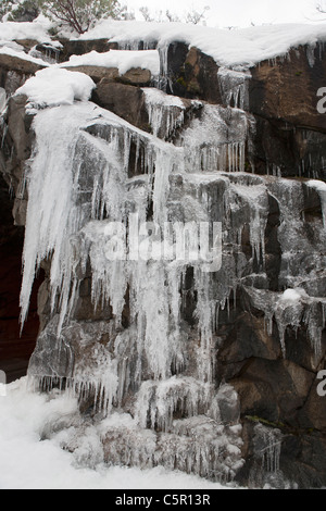 General view of Icicles hanging off a rock, Yosemite National Park, California, United States of America Stock Photo