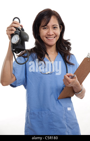 Attractive asian filipino nurse doctor healthcare worker Stock Photo