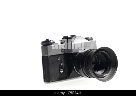 Old fashioned 'retro' Soviet era Zenith 35mm camera on white background Stock Photo