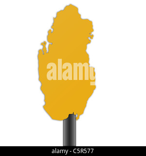 Qatar map road sign isolated on a white background. Stock Photo