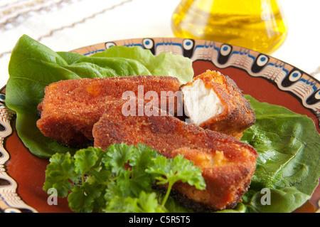 Fried Feta Cheese a traditional dish in the bulgarian cuisine called Sirene Pane Stock Photo