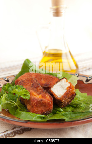 Fried Feta Cheese a traditional dish in the bulgarian cuisine called Sirene Pane Stock Photo