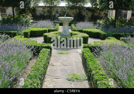 formal garden sun dial lavender box hedges Clarence House garden The Mall Westminster London Uk Stock Photo