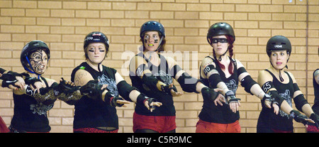 Swansea City Slayers flat track roller derby team get ready for action. Stock Photo