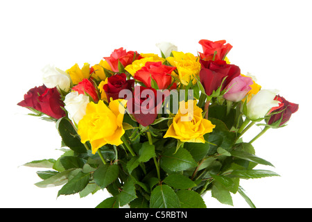 Bouquet colorful roses isolated over white background Stock Photo - Alamy