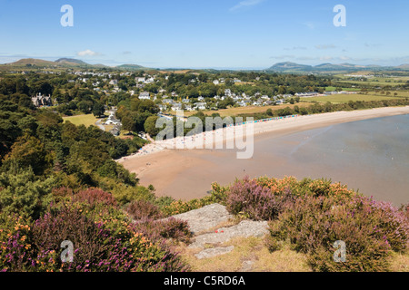 Llanbedrog, Lleyn Peninsula, Gwynedd, North Wales, UK. High view from Mynydd Tir-y-Cwmwd to beach in summer Stock Photo