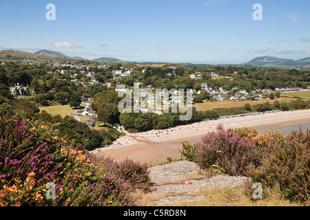 Llanbedrog, Lleyn Peninsula, Gwynedd, North Wales, UK. High view from Mynydd Tir-y-Cwmwd to beach in summer Stock Photo