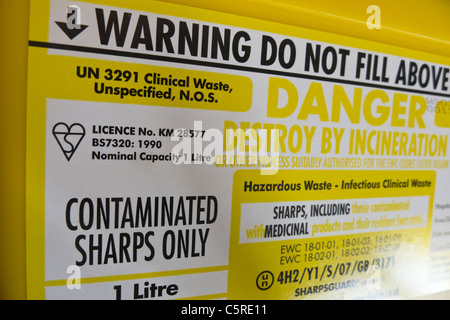 Sharps box for the disposal of contaminated needles. Stock Photo