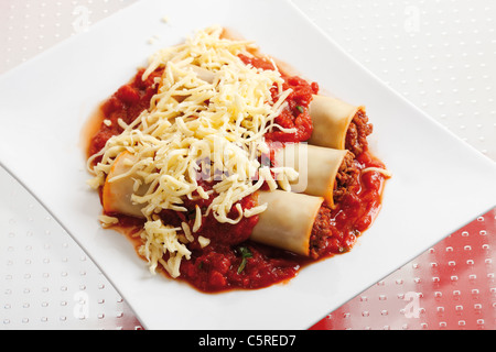 Cannelloni with bolognese sauce, close up Stock Photo